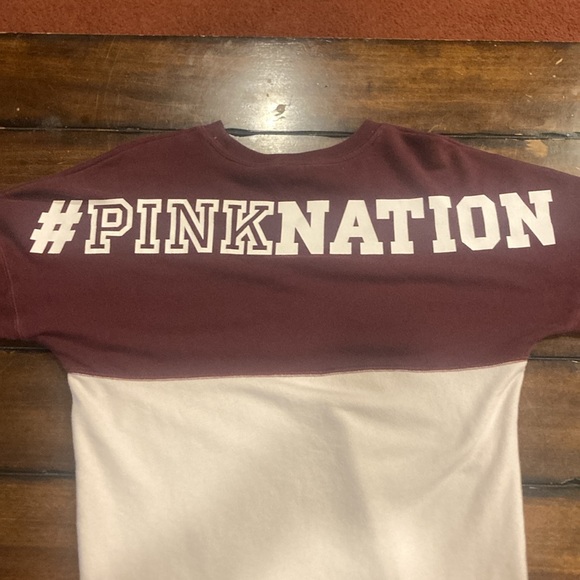 Small PINK Victoria's Secret PINK-Nation Maroon and Ivory Top with Dog Logo - Picture 8 of 11